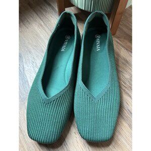 VIVAIA Forest Green Square-Toe V-Cut Flats (Margot 2.0) 36.5 US 6
